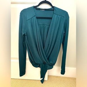 Free People Long Sleeve Silk Body Suit.Turnt Bodysuit S Avail in Black and Green